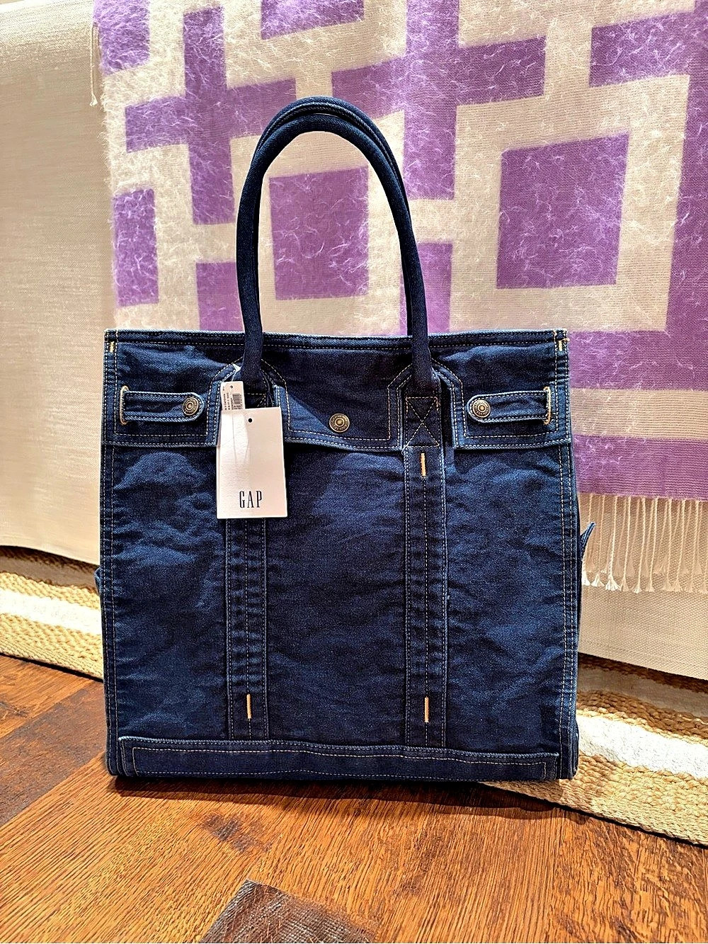 GAP Denim Five Pocket Large Tote Denim in Blue